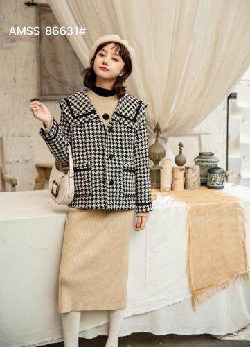 格子短款呢料外套，女装，AMSS 艾玛莎莎