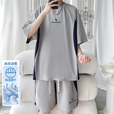 2025夏季新款旋律风车大码冰丝短袖T恤套装M-5XHQ25444-特P50，男装T恤，电商A022