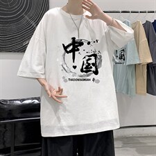YT26134-P30亚短袖t恤男大码五分袖男宽松七分袖港风模特，男装T恤，电商A040
