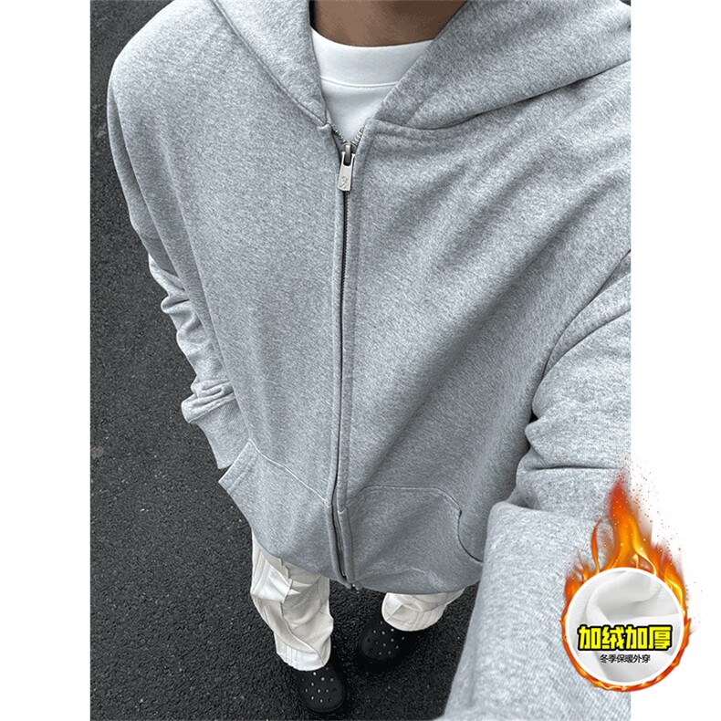 480G重磅加绒硬挺boxy男女秋冬美式高街结构双拉链开衫卫衣厚外套，女装短外套，电商A486-1