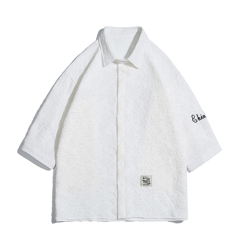 1白底花型衬衫大码M-5XL情侣风七分袖衬衫男QCS7023P45控68,男装衬衫,星座226-2
