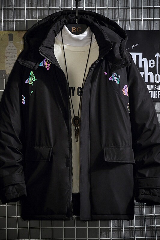 网格反光蝴蝶印花棉服男冬季大口袋棉衣外套A090-MY76P125限158,男装棉衣,电商A089-1