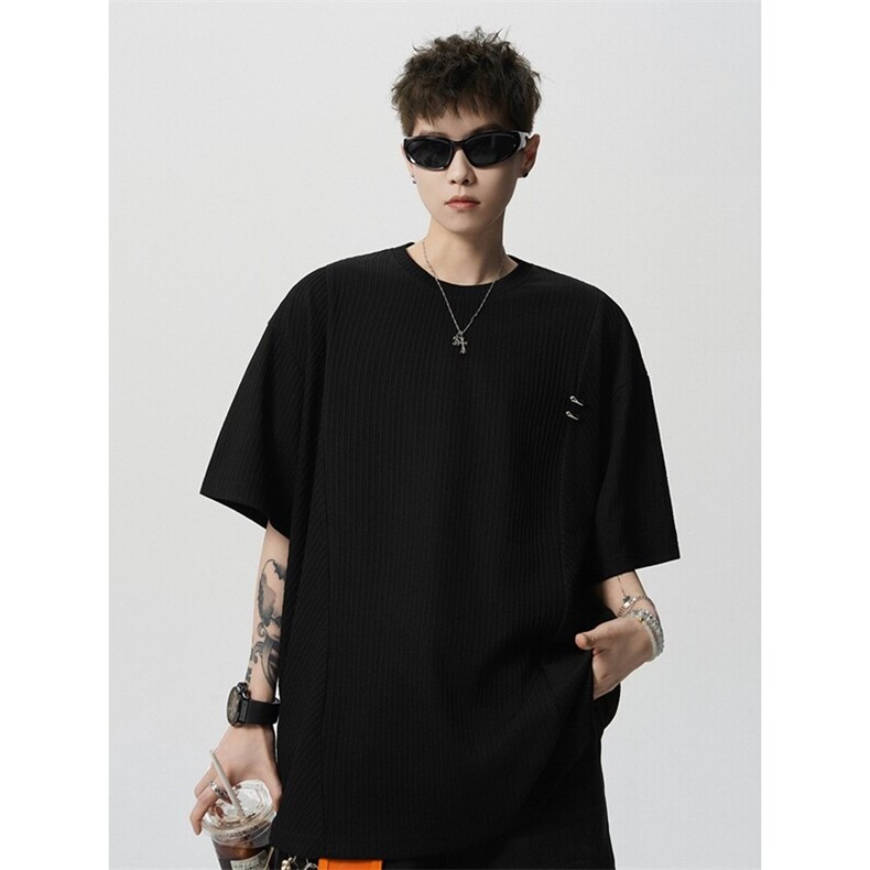 超大码金属标手工设计肌理感短袖T恤8XL-M垂感冰丝半袖DX1220/P38,男装T恤,电商B238