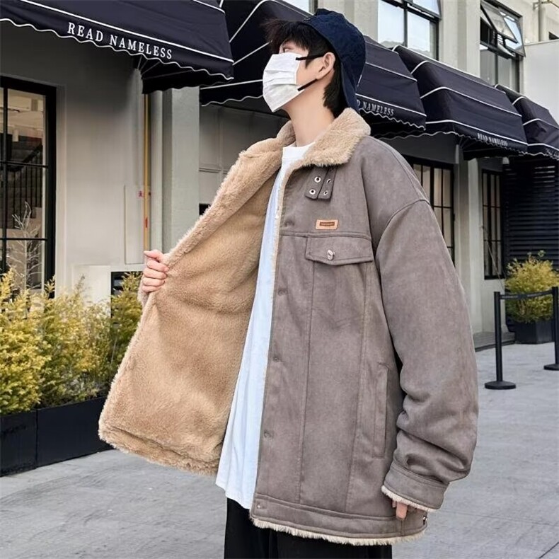 新款冬季美式复古羊羔绒棉衣男潮牌街头宽松情侣外套L2766-P90,男装棉衣,星座1008