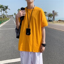 港风圆领宽松纯棉T恤衫男夏季学生短袖休闲半袖衫T130P25控39,男装T恤,电商A089-1