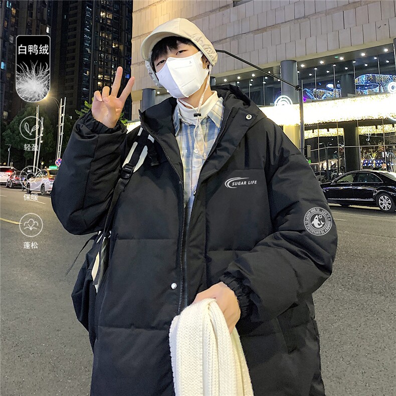 港风夜景标50白鸭绒宽松长款连帽羽绒服YR1880P225控298,男装羽绒服,电商A247