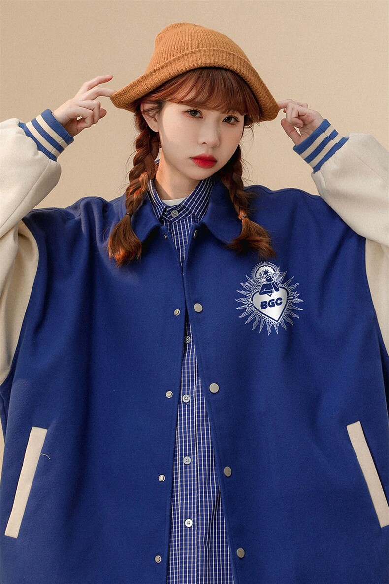 中性秋季美式西海岸嘻哈拼接拼色翻领棒球服夹克外套G609P85控108,男装夹克,A247A