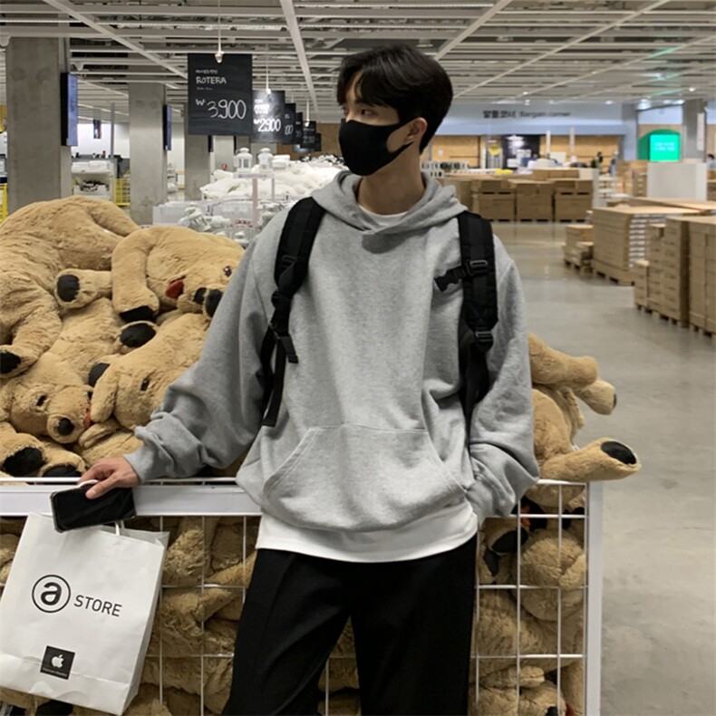 跨境版无帽绳二开秋冬重磅曼巴棉美式宽松纯色连帽卫衣外套DWS66，男装卫衣，电商A486