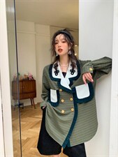 双排扣贴布口袋衬衫，女装衬衫，YOUER DENG