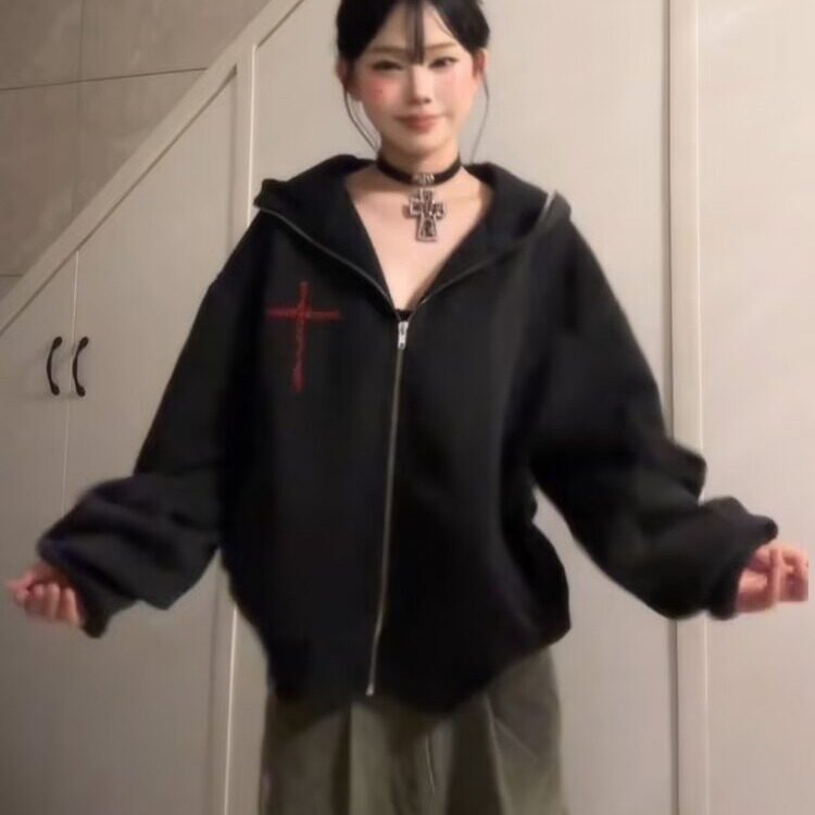 B158-P61大码双拉链连帽毛衣女秋冬胖mm显瘦针织开衫宽松抽绳,男装针织衫/毛衣,电商B323A