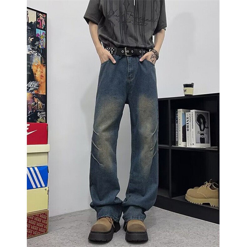 美式复古蓝色牛仔裤女春秋宽松直筒休闲阔腿裤2025新款NG80,男装牛仔裤,星座1116A（原606A-3）