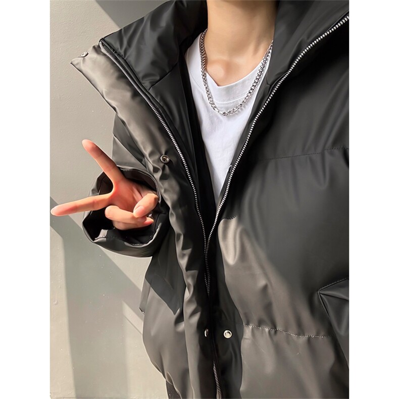 现货5W件冬季三防重磅boxy短款羽绒立领PU皮棉衣外套男女加厚棉服,男装棉衣,电商A486-1