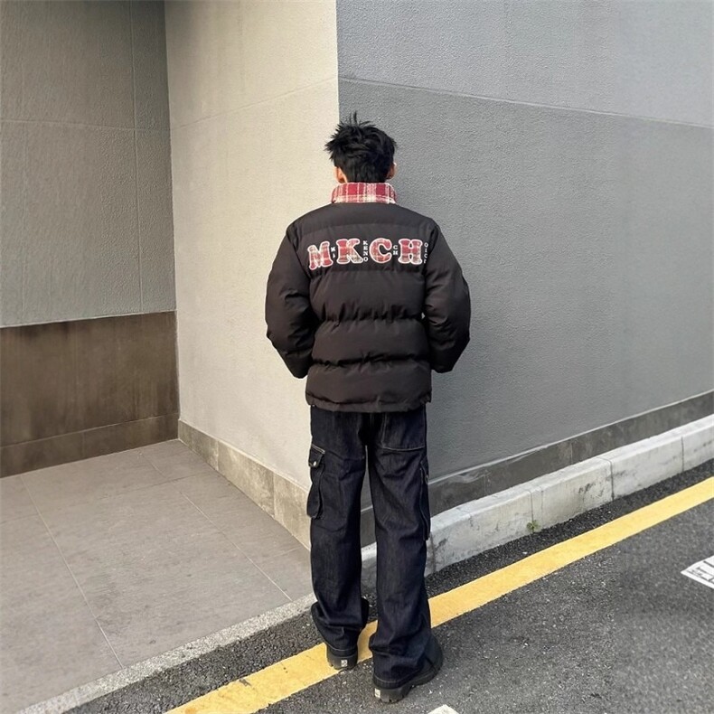 假两件美式复古格子拼接刺绣棉衣面包服MJK101-P73,男装棉衣,星座208-5