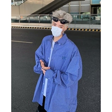 青少年刺绣格子慵懒长袖衬衫男女高级感百搭宽松衬衣外套C153，男装衬衫，星座1116A-1（原606A）