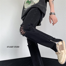 B221美式ins高街暗黑小众破洞小脚弹力牛仔裤LK23060-P65控88，男装牛仔裤，电商B221