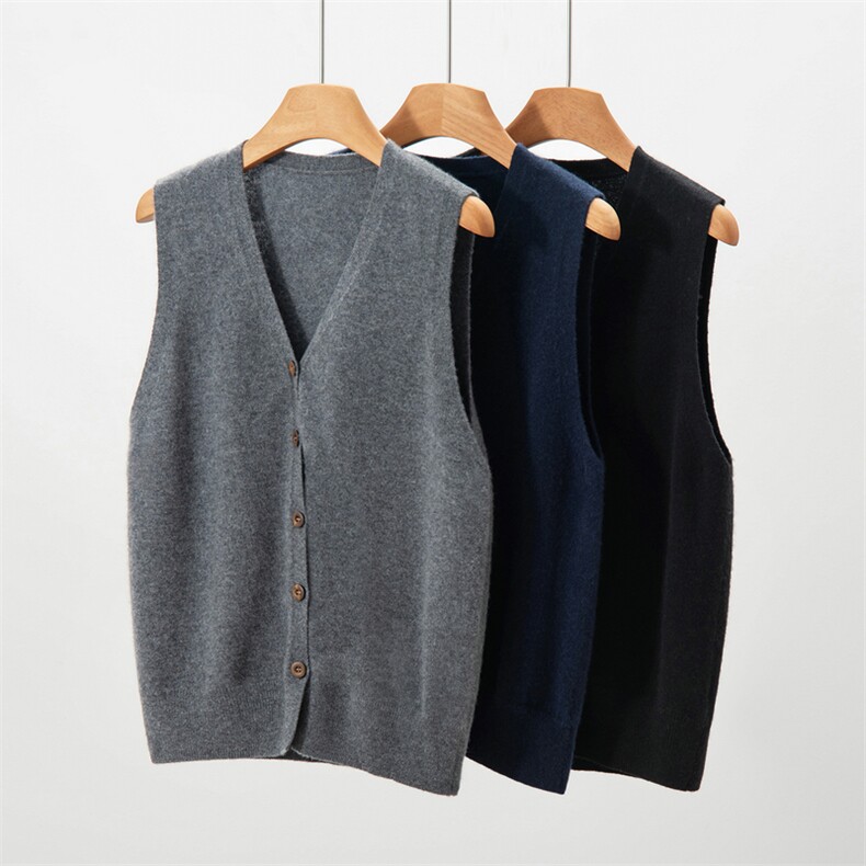 2025年秋季V单股开衫马甲时尚百搭通勤简约休闲，女装马甲，朝思纯山羊绒