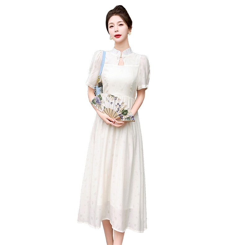 新中式连衣裙女夏季妈妈2023新款修身气质复古温柔仙女长裙现货,女装连衣裙,一安秀