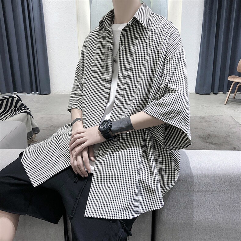 港风经典格子宽松男士衬衫A071-C03-P35,男装衬衫,电商A071