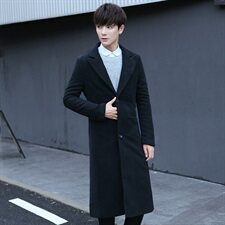 春夏款潮男长款毛呢风衣韩版修身男士呢外套F03，男装毛呢大衣，星座1904A