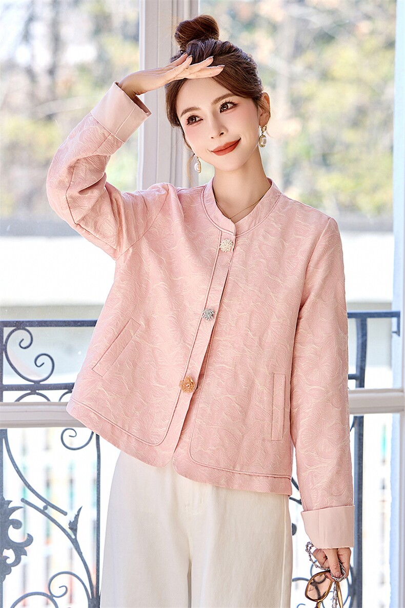 小香风粉色高级感提花外套女2025春季新款时尚气质新中式国风上衣,女装短外套,润尚靓点