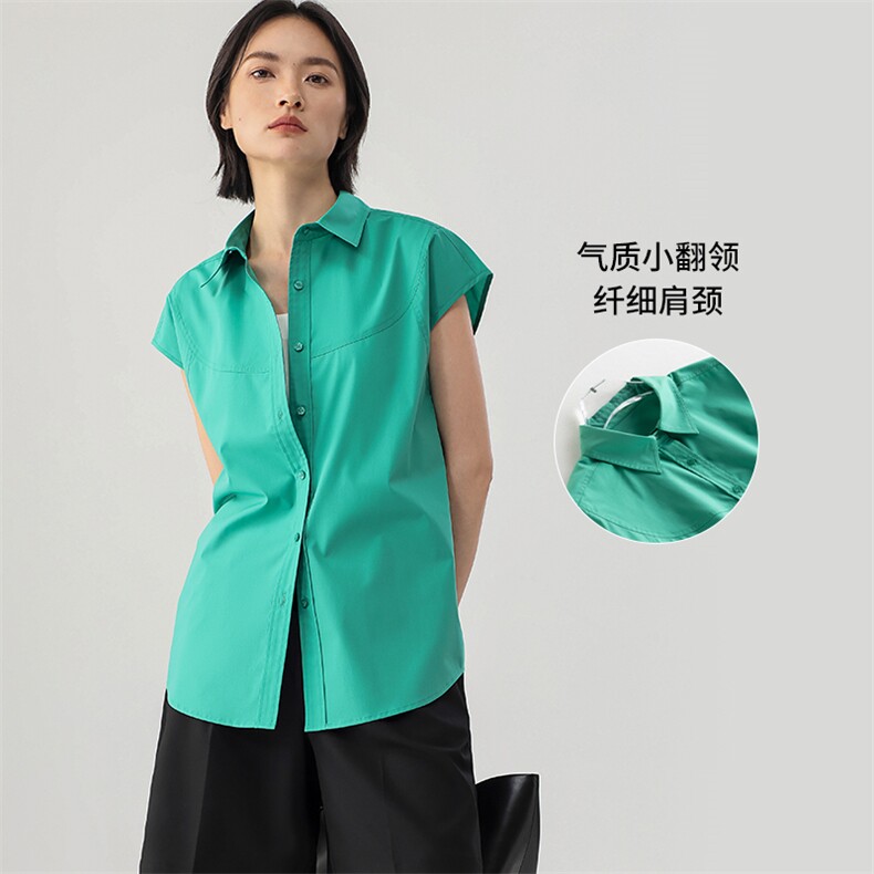 日常通勤无袖宽肩衬衫免烫凉感显瘦优雅气质春夏衬衫女,女装衬衫,拓晨羊绒