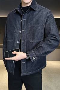 现货标50白鸭绒牛仔面料宽松板男装羽绒服B317-Y666-P185图片