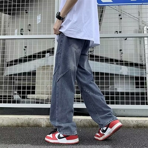 美式潮流牛仔裤男生复古做旧宽松裤港风阔腿裤子潮男G08-2/P46