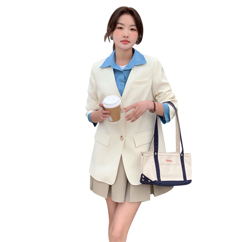 黑色拼接休闲西装外套女2023春季新款韩版小个子炸街洋气chic西服,女装西装,辉之琳