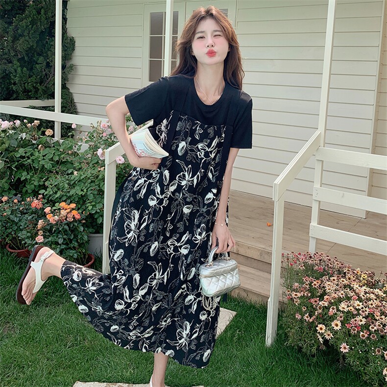 法式黑裙碎花连衣裙女2025夏季新款海边设计感气质显瘦复古吊带裙,女装套装/套裙,2C272