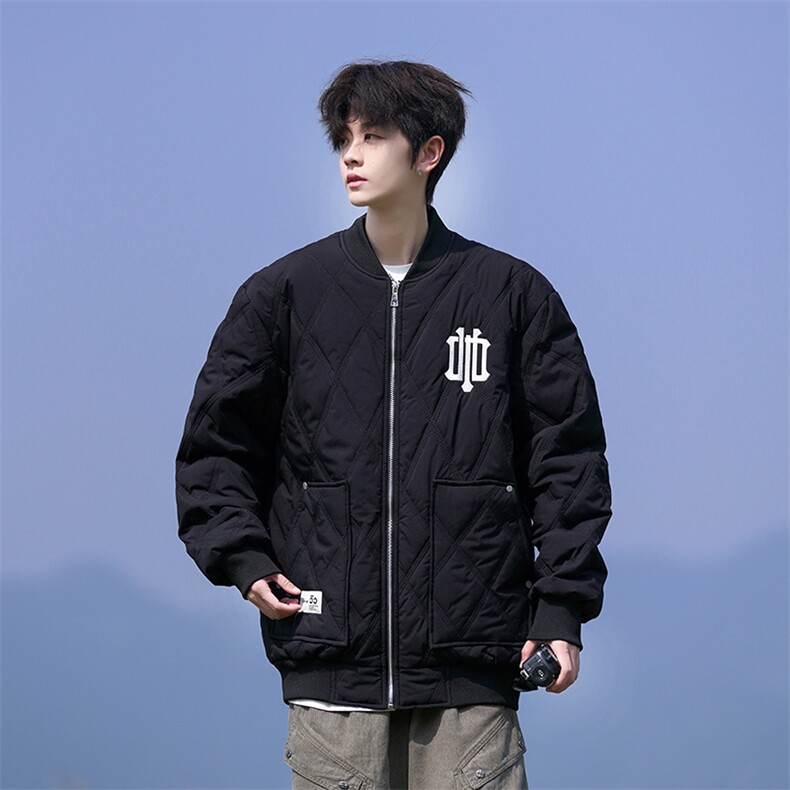 M3077-P75冬季新款菱形格棒球服宽松加厚刺绣棉衣,男装棉衣,星座109