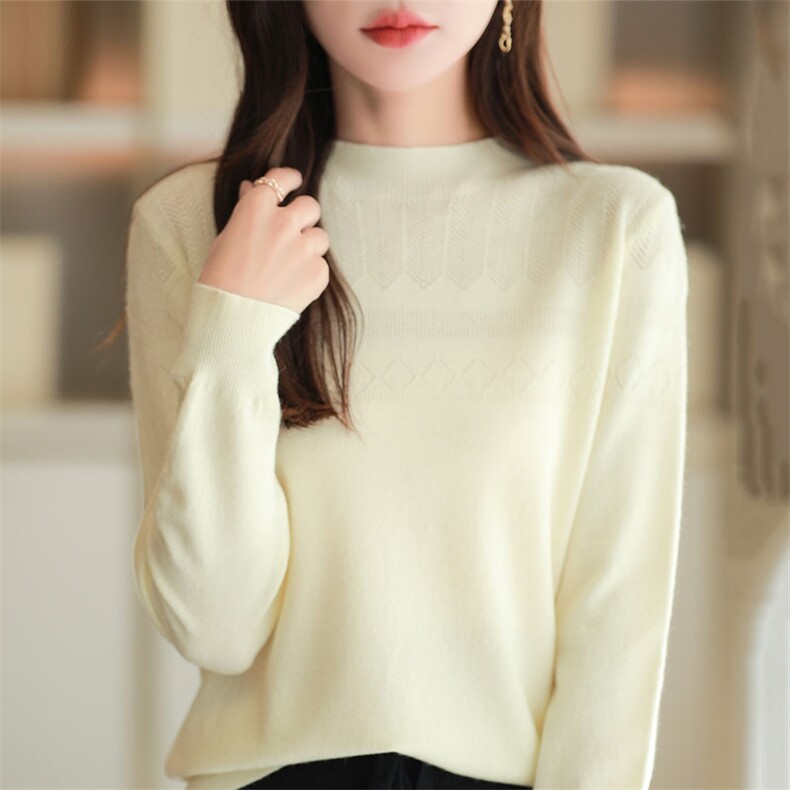 2024秋冬新款半高领毛衣针织衫纯色简约修身，女装针织衫/毛衣，萱芳婷羊绒