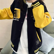 美式复古盾徽撞色夹克男校园风重磅设计感外套春秋保暖高级感2025，男装夹克，星座506A