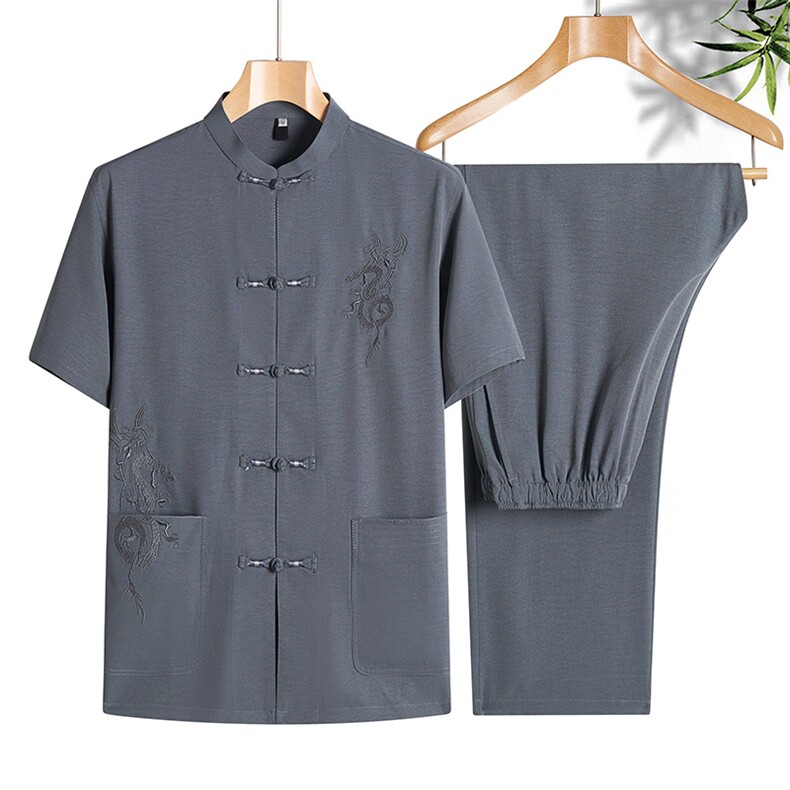 风唐装套装爸爸男款中式短袖夏装爷爷汉服宽松TR2185-P95，男装民族服装，星座1105-3