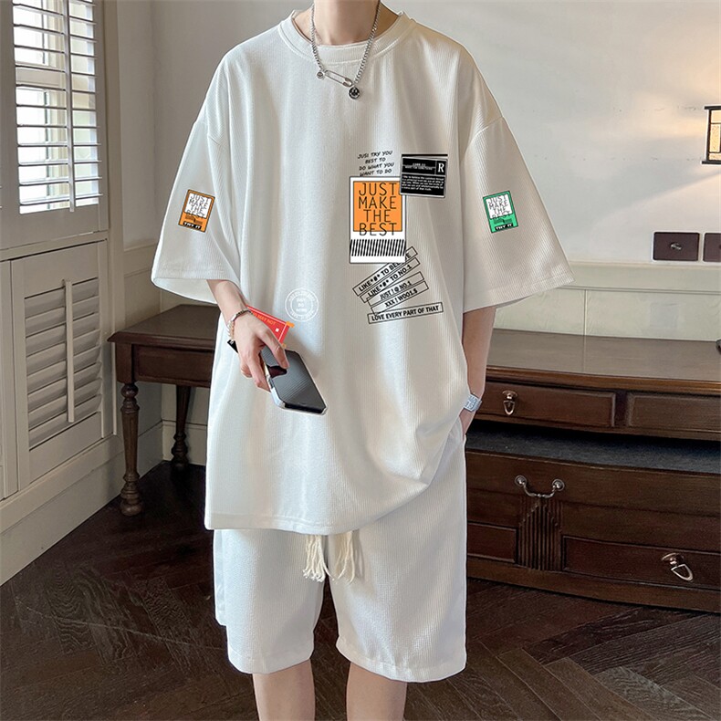 华夫格套装运动短袖t恤套装休闲两件套一套 HZ84121-P44图片