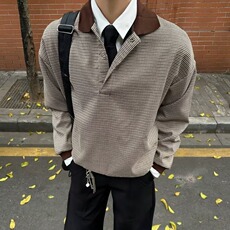 T87-P55翻领男卫衣秋冬季美式高端2025新款春秋长袖打底衫套头，男装T恤，电商B323A
