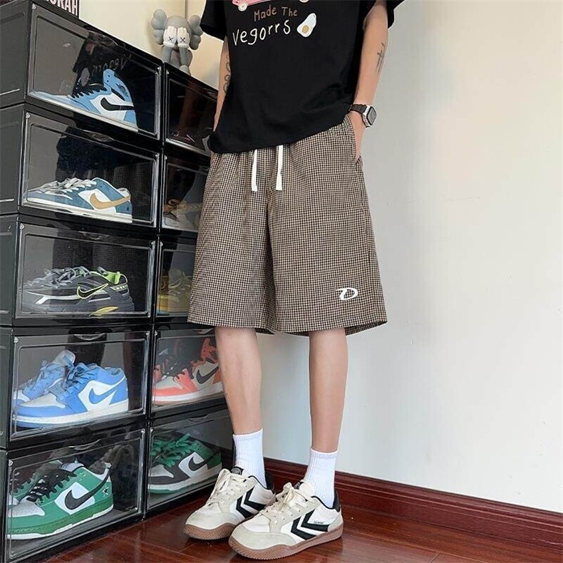特批P21无差价25夏季百搭复古刺绣格子运动大码五分短裤男DK5875,男装休闲裤,电商A001-1
