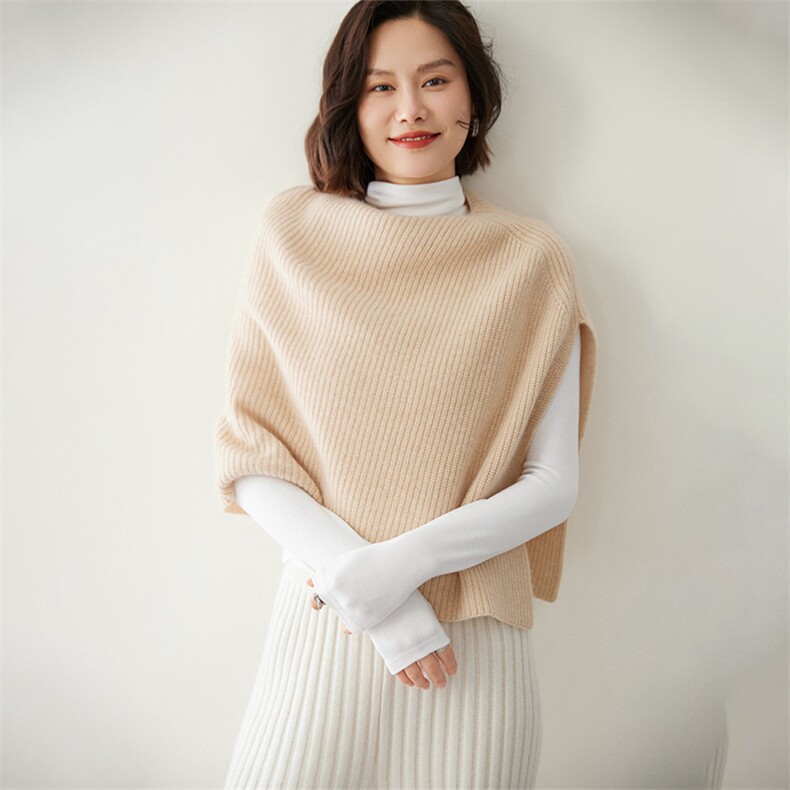 时尚百搭羊绒披肩女款秋冬保暖针织衫宽松大码外套毛衣开衫图片