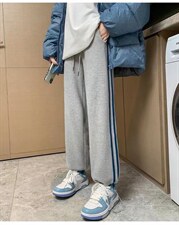 新款侧条纹休闲抽绳高街ins潮显瘦百搭休闲裤，女装休闲裤，L·H·X