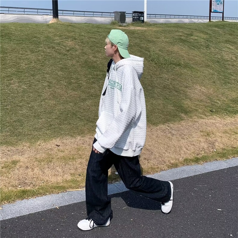 华夫格卫衣男秋季高级设计感小众白色连帽衫XQ11P38,男装卫衣,星座1116-2