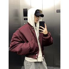 MF09-特P100现货高品质直播款酒红色立领棉衣加棉飞行服，男装棉衣，电商B327