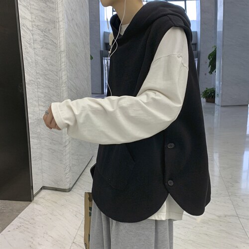 秋冬港风针织背心宽松休闲慵懒风毛线连帽马甲情侣学生 H204/P50图片
