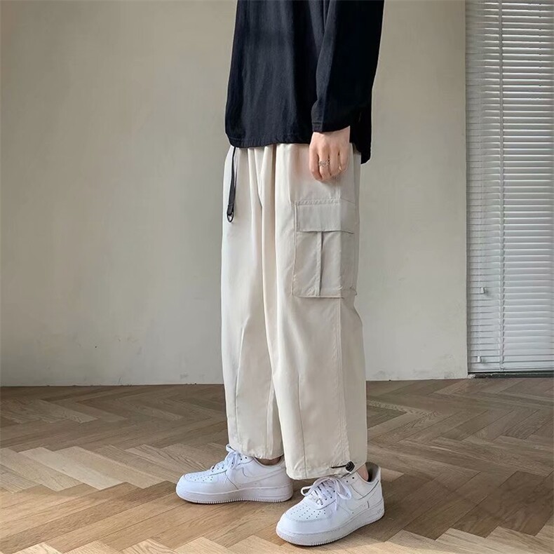 港风夏款男休闲工装裤大口袋直筒抽绳九分裤送腰带h03  P35图片