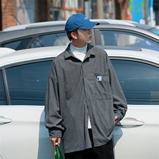胖胖哥长袖灯芯绒衬衫男秋季2025新款潮牌美式大码宽松休闲外套潮，男装衬衫，钱塘713