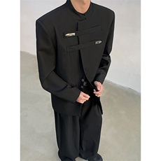 现货！25小众设计新中式立领西装金属扣中山装宽松外套XZ79-128，男装西服，电商B288