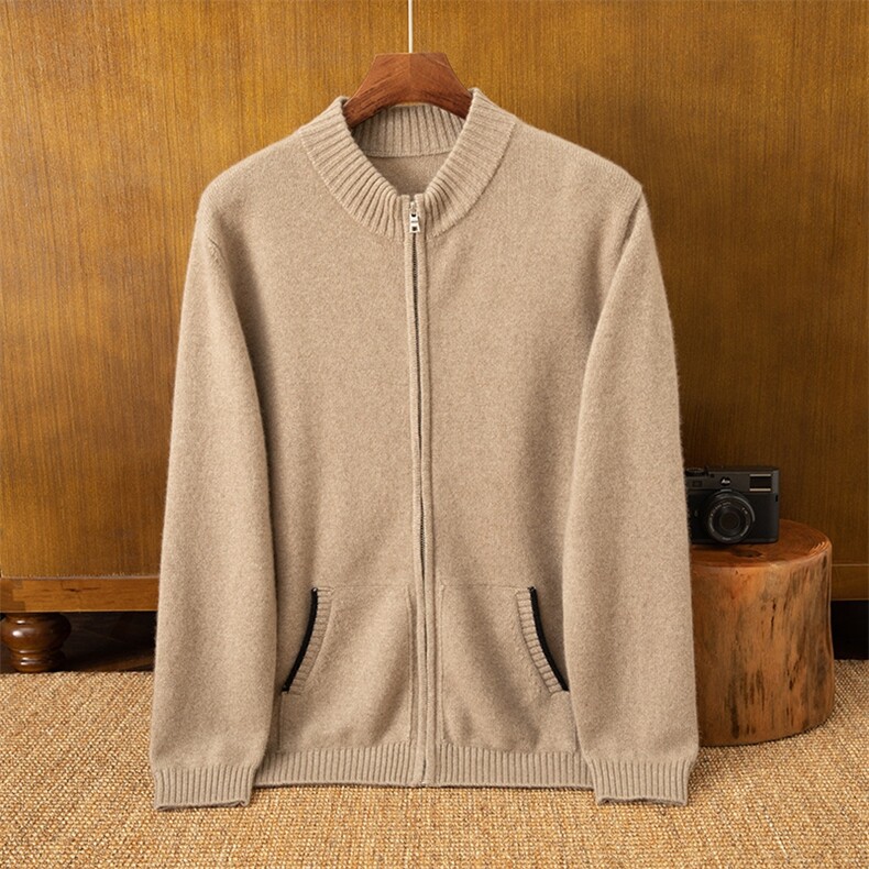 2025年秋季长袖时尚百搭通勤简约休闲羊绒开衫，男装羊绒开衫，米亚康羊绒