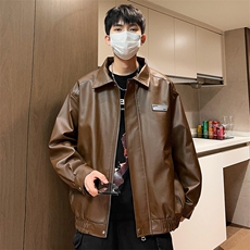 秋季新款男士皮夹克潮机车宽松皮衣外套宽松A266-PY006-特P55，男装皮衣，电商A266