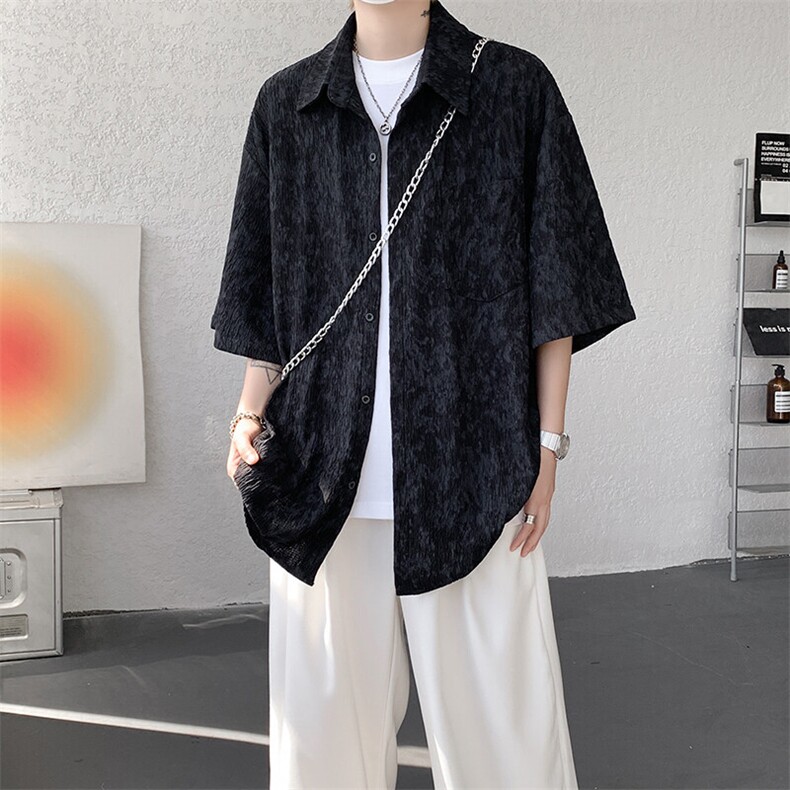 8XL-M肌理褶皱冰丝短袖衬衫男夏薄款半袖防晒衬衣外套DC28010P45,男装衬衫,电商B312