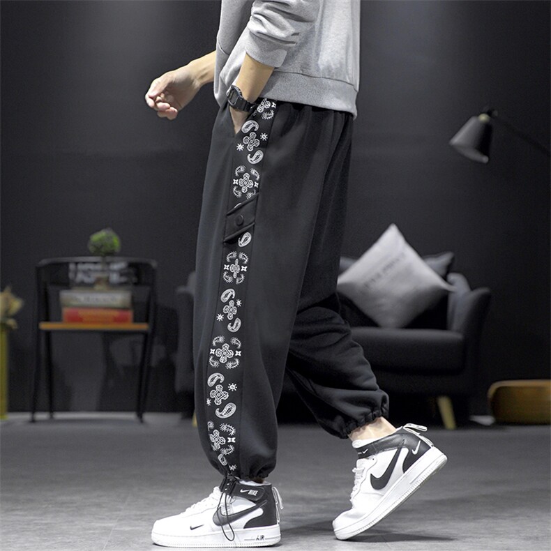 K197P30短句风百搭潮流腰果花印花春夏季休闲束脚裤运动裤学生潮，男装休闲裤，电商A026-1