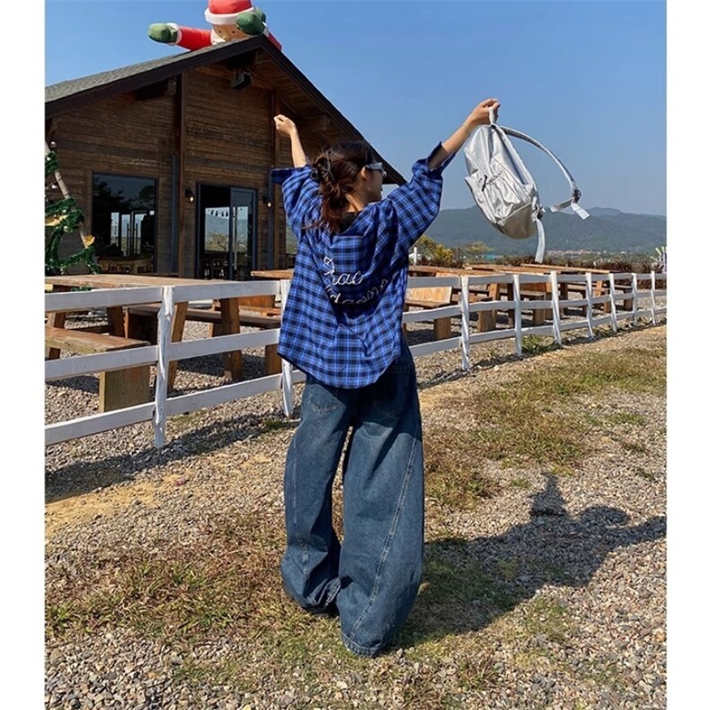 珍珠刺绣长袖格子衬衫宽松高街帅文艺2025夏秋ins外套CY1192-P46,男装衬衫,星座412-3