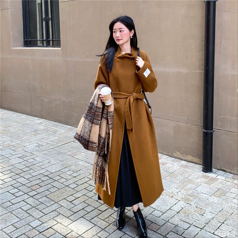韩系双面羊绒大衣女冬季2025流行高个子长款毛呢外套图片